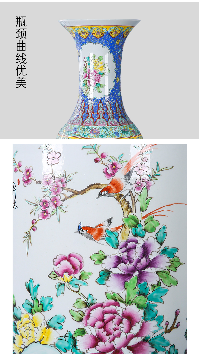 Jingdezhen ceramics landing large vases, hand - made pastel antique Chinese painting of flowers and a sitting room home furnishing articles ornaments