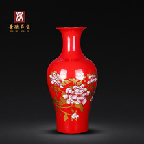 Jingdezhen ceramics floor Large Vase ornaments Chinese Red Peony living room porch ornaments flower arrangement