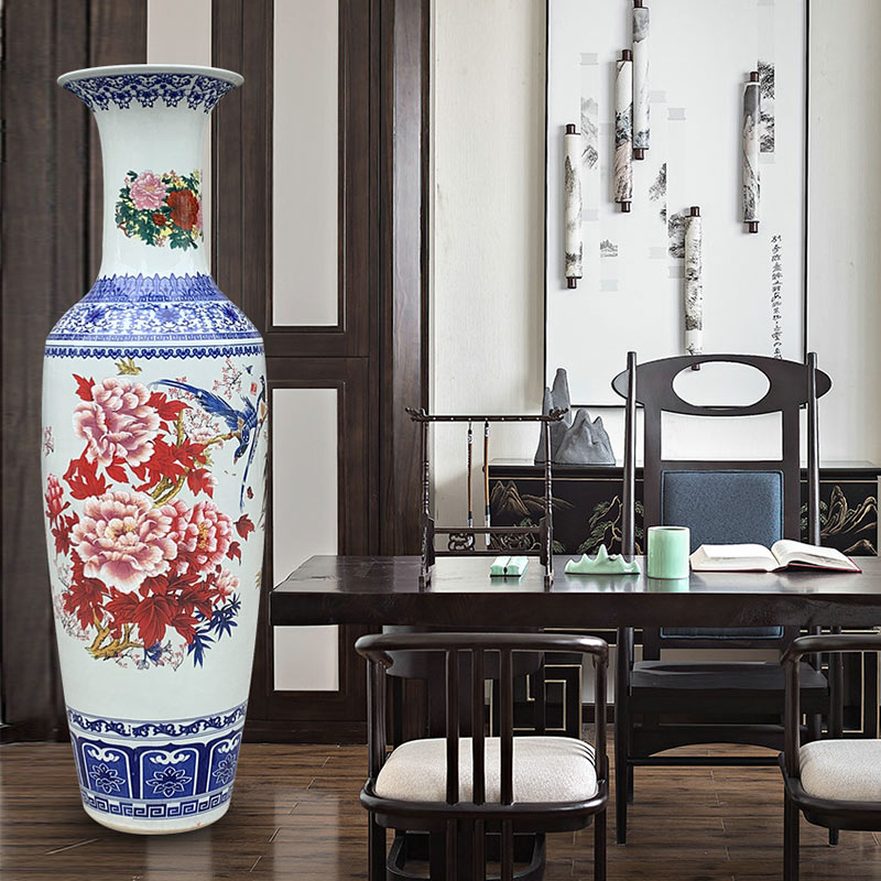 New Chinese style of jingdezhen ceramics blooming flowers large vase sitting room adornment is placed hotel opening gifts