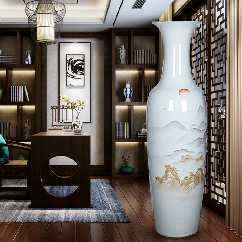 Jingdezhen ceramics hand - made sunrise freehand brushwork in traditional Chinese landscape big vase landed sitting room adornment modern furnishing articles