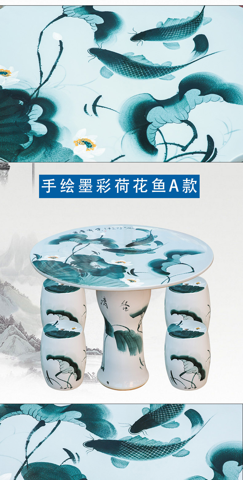 Jingdezhen blue and white is suing garden who suit roundtable is hand - made ceramic table son appear more tables and chairs for years