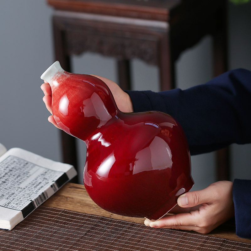Jingdezhen ceramics new Chinese style ruby red glaze desktop gourd vase furnishing articles sitting room adornment hotel opening gifts
