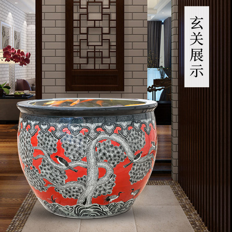 Large extra - Large ceramic basin fish tank water lily of blue and white porcelain bowl lotus is suing basin courtyard wind water tanks to plant trees