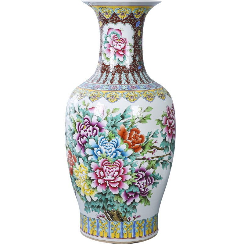 Jingdezhen ceramic famille rose hand made peony vase of large sitting room home furnishing articles hotel lobby decoration flower arrangement