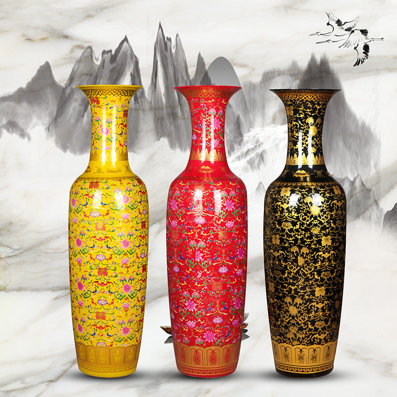 Jingdezhen ceramic ware Chinese style floor large vase China red living room decorated porcelain hotel Opening Villa Swing Piece-Taobao