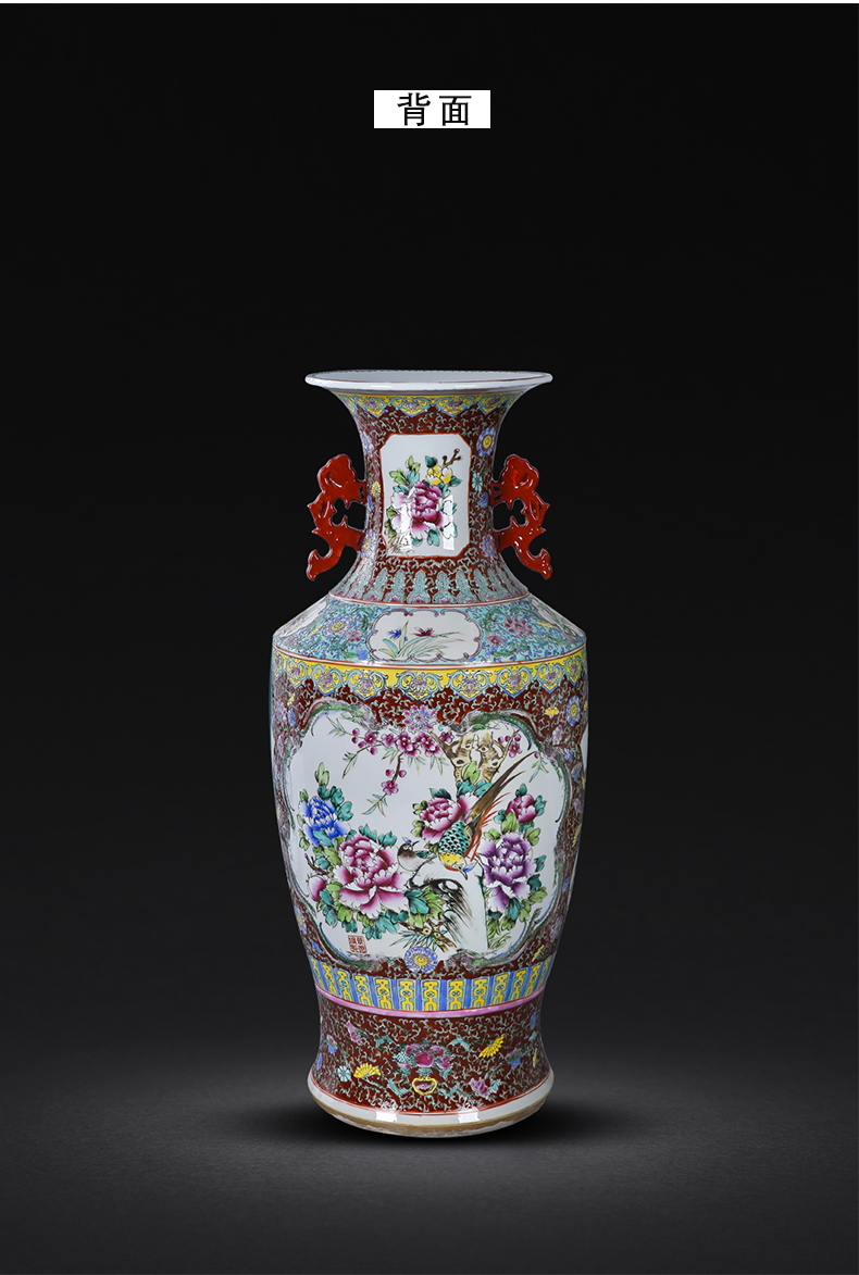 Archaize of jingdezhen ceramics powder enamel handpainted ears to the ground of the big vase collection sitting room home furnishing articles of feng shui