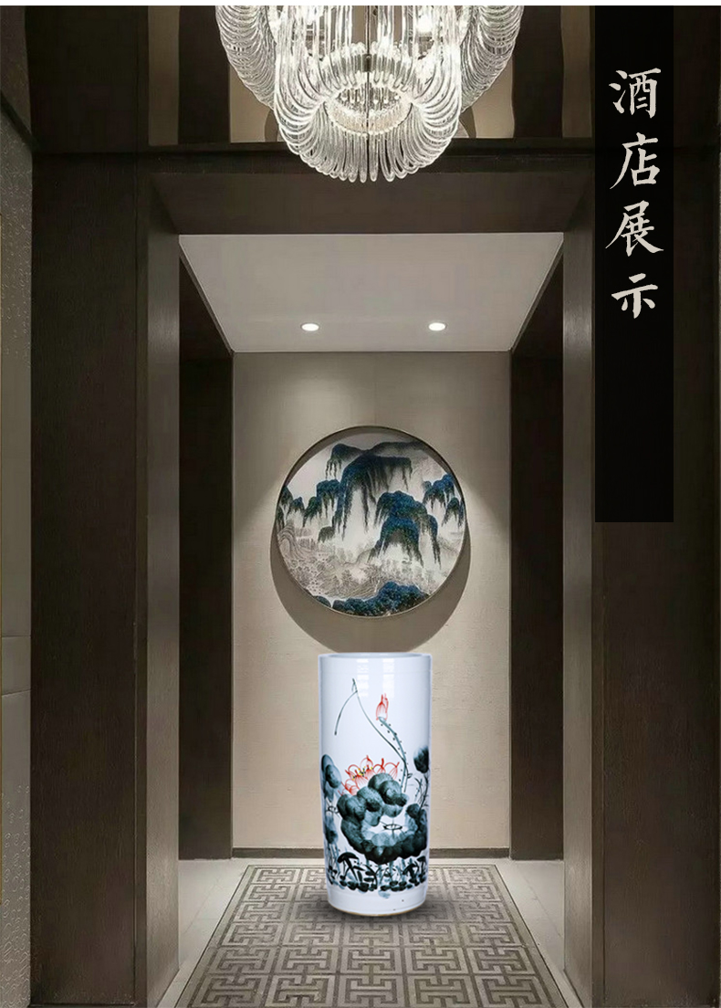 Jingdezhen ceramic hand - made scenery quiver landing place, a large vase painting and calligraphy calligraphy and painting scroll of cylinder cylinder