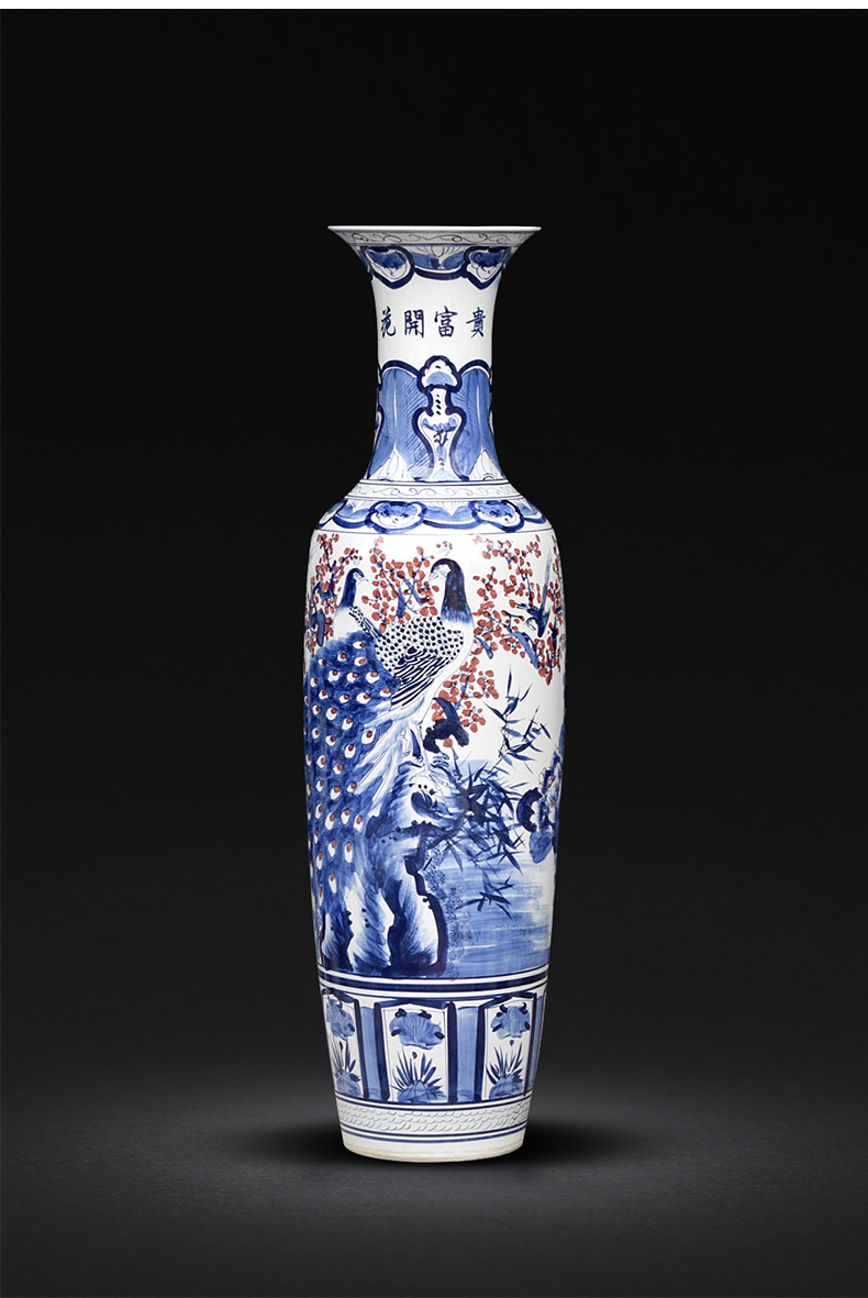 Jingdezhen ceramics hand - made peacock blue and white porcelain is of large vases, flower arranging furnishing articles sitting room to live in a hotel for the opening