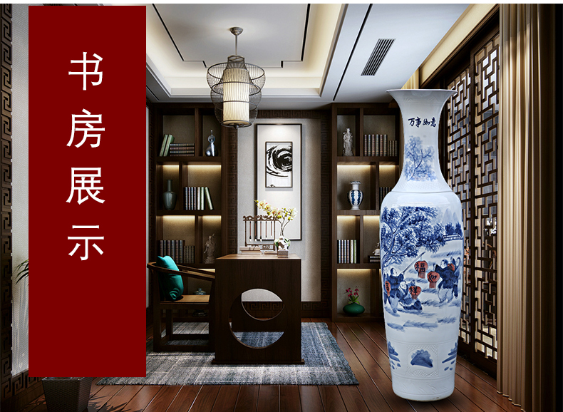 Jingdezhen ceramics landing large hand blue and white porcelain vase the lad figure source of money widely enter household hotel furnishing articles