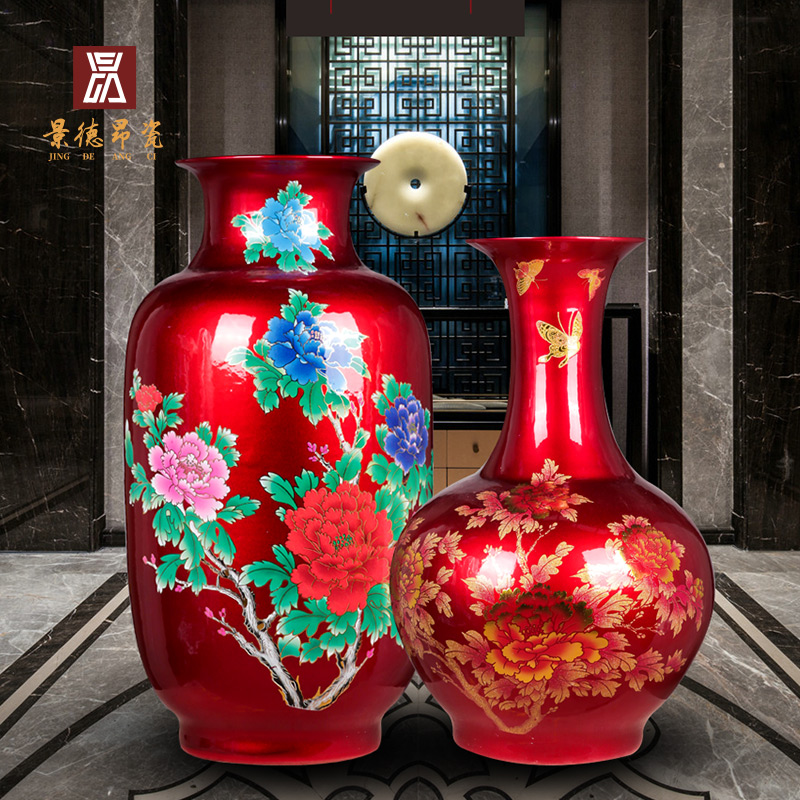 Jingdezhen ceramics China red crystal glaze of large vases, flower arrangement home sitting room TV cabinet decorative furnishing articles