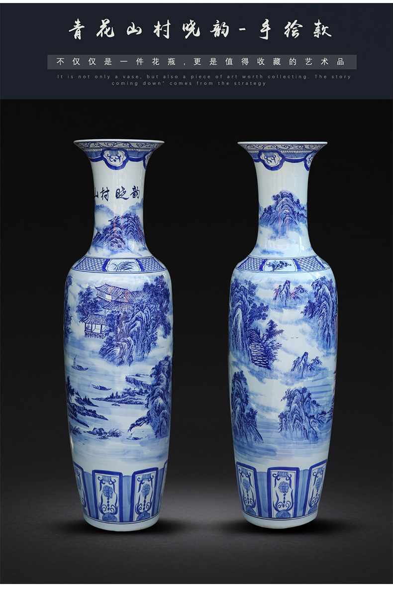 Blue and white landscape painting village jingdezhen ceramics hand - made dawn rhyme of large vases, home sitting room hotel furnishing articles