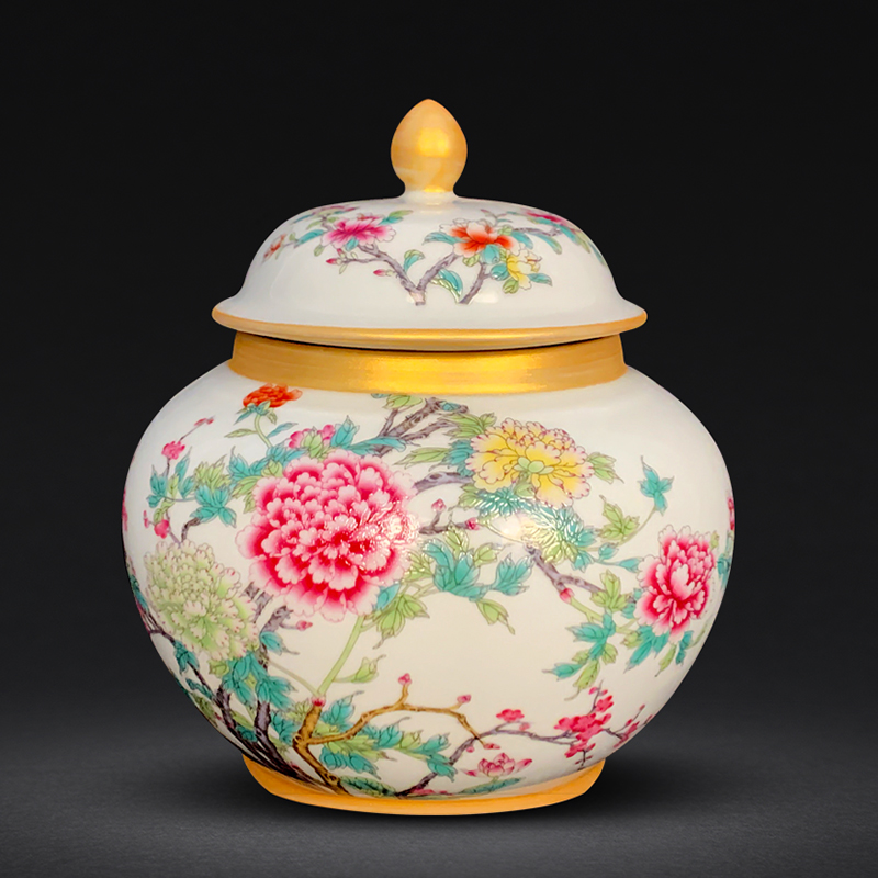 Jingdezhen chinaware paint colored enamel household puer tea caddy fixings wake tea storage canners trumpet half jins