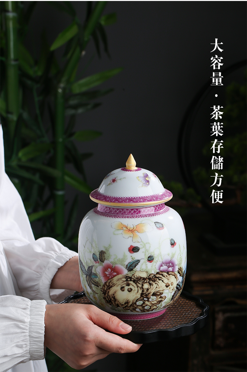 Jingdezhen chinaware paint colored enamel household puer tea caddy fixings wake tea storage canners trumpet half jins