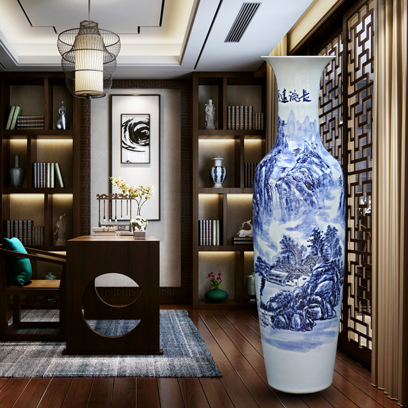 Jingdezhen ceramic of large blue and white landscape sitting room place of blue and white porcelain vase archaize hotel decoration