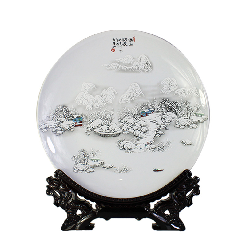 Jingdezhen blue and white landscape porcelain ceramics son furnishing articles porcelain dish sitting room adornment handicraft ceramic plate