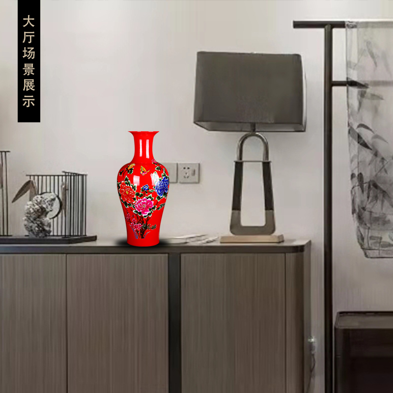 Jingdezhen ceramics red peony flowers prosperous large vase landed the sitting room porch decoration high furnishing articles