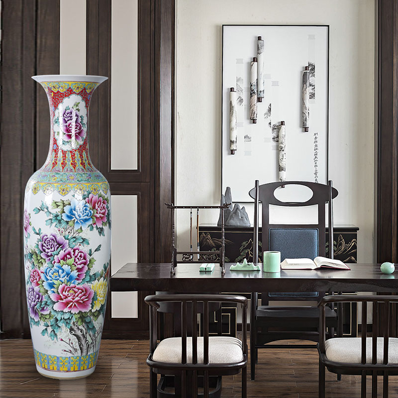 Jingdezhen ceramics landing large vases, antique hand - made peony Chinese penjing sitting room decoration as the opening