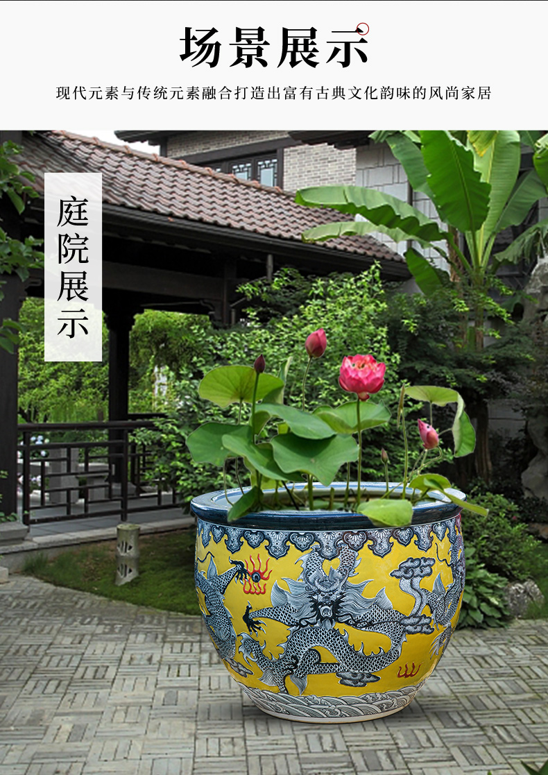 Large extra - Large ceramic basin fish tank water lily of blue and white porcelain bowl lotus is suing basin courtyard wind water tanks to plant trees