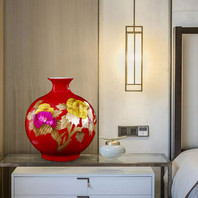 Jingdezhen ceramic new Chinese peony vase household living room TV ark, flower arrangement China ornament