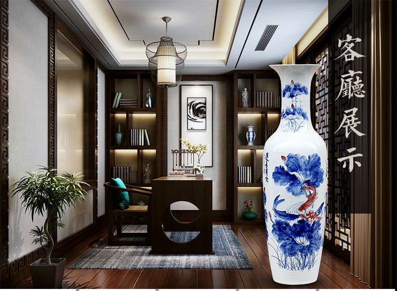 Jingdezhen ceramics landing fish large vases, hand - made lotus sitting room of Chinese style household furnishing articles ornaments flower arrangement