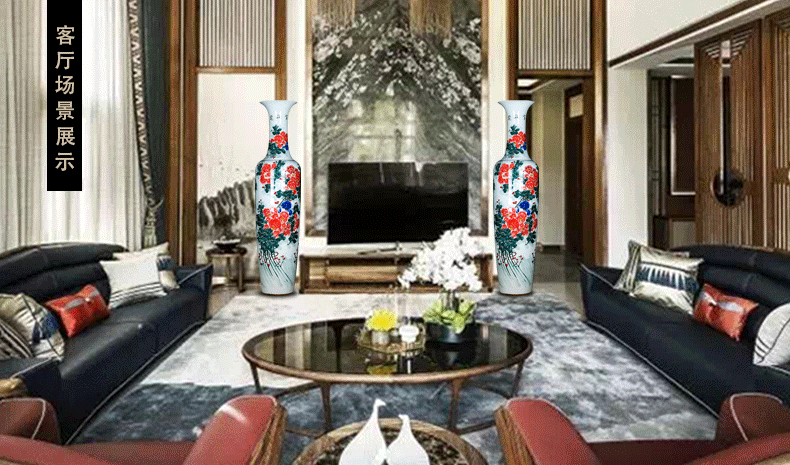 Jingdezhen ceramics landing large vases, hand - made peony sitting room big furnishing articles company in the opened hotel decoration