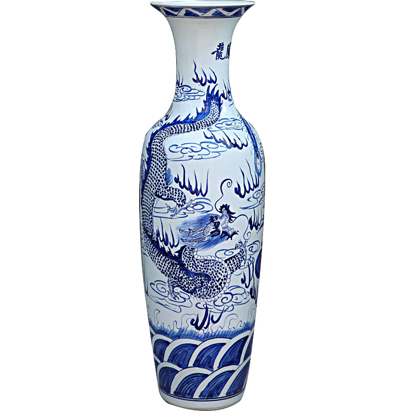 Hand made blue and white longfeng big vase vase of porcelain of jingdezhen ceramics of large sitting room adornment hotel furnishing articles