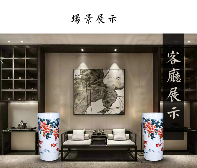 Jingdezhen ceramic hand - made scenery quiver landing place, a large vase painting and calligraphy calligraphy and painting scroll of cylinder cylinder