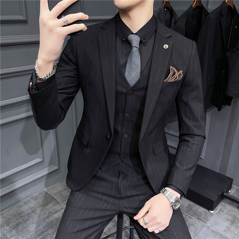 Suit men's suit trend Korean version of self-cultivation British groom wedding dress business professional dress casual suit
