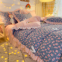 ins Nordic sheets Girl Heart student dormitory Single quilt Single quilt cover Summer two-piece set 2 three-piece set
