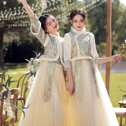 Зимнее демисезонное платье подружки невесты, утепленный лонгслив для школьников, китайский стиль