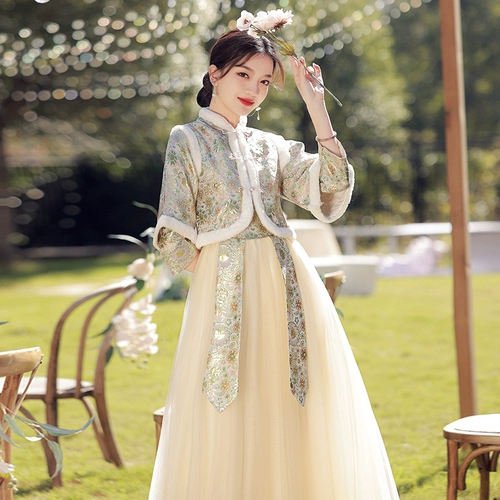 Зимнее демисезонное платье подружки невесты, утепленный лонгслив для школьников, китайский стиль