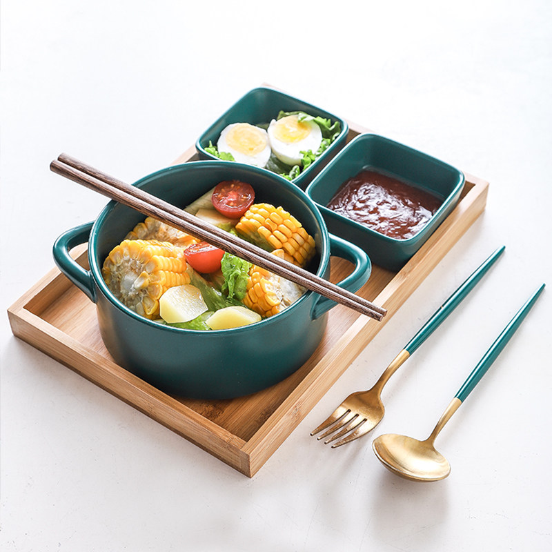 Bowl Chopsticks Bowl DISH SUIT FOR HOME SINGLE SET OF DELICATE DOUBLE EAR SOUP NOODLES BOWL CREATIVE DAY STYLE BREAKFAST CUTLERY CUTLERY