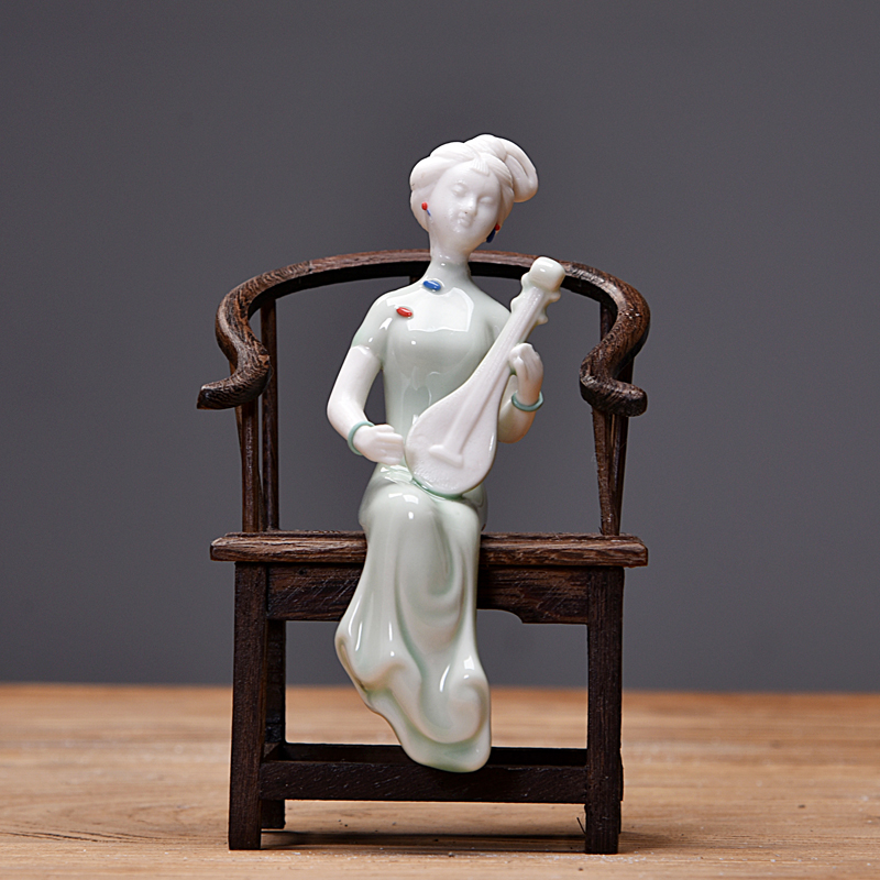 Ceramic beauty sitting room adornment ark, tea pet Chinese desktop furnishing articles household celadon ladies log chair a surname