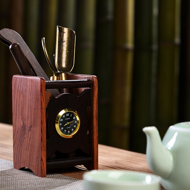 Gorgeous young creative kung fu tea accessories kung fu tea six tea six gentleman 's gentleman' s suit real wood ebony clock