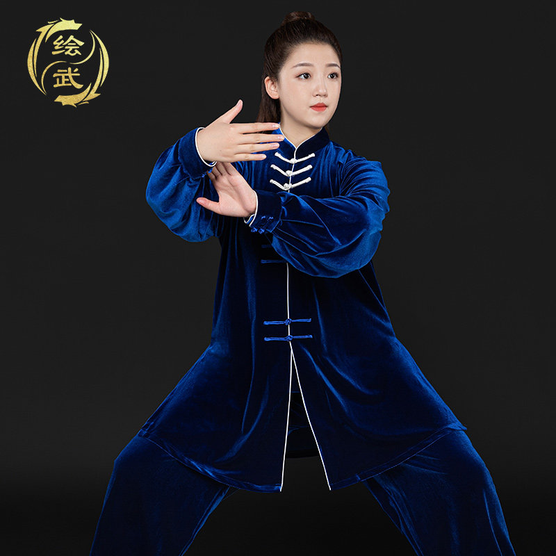 Painting Martial Autumn Winter Tai Chi Clothing Woman Male Taijiquan Costume New Warm High-end Gold Silk Suede Practice Martial Suit-Taobao