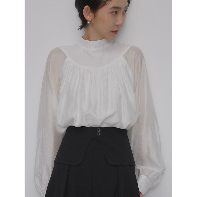 Jiang Qiaiqi Lapel Patchwork Elegant Lightweight Long Sleeve Shirt 662372
