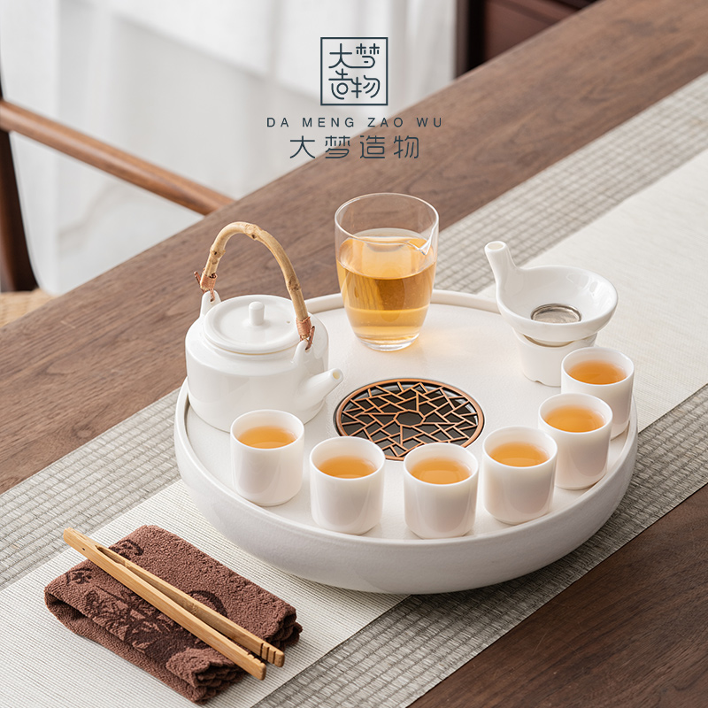 Great Dream Creamer Light Extravagant High-end White Porcelain Kongfu Tea Furniture Set Group Home Living Room Minimalist Ceramic Dry Bubble Small Tea Tray