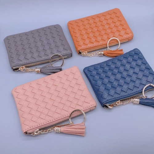 Короткий маленький бумажник, плетеная ультратонкая сумка через плечо, картхолдер с молнией, кошелек, монеты, брелок, коллекция 2022