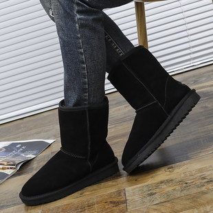 Auggh snow boots women's 2024 new genuine leather plus velvet mid-calf boots cotton shoes bread shoes snow cotton АUGGН