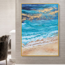 Nordic modern simple light luxury Porch Restaurant hanging painting Sea Melody hand-painted oil painting Sea landscape decoration painting
