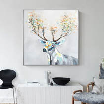 Hand-painted oil painting Nordic modern simple abstract hanging painting to make money have deer living room sofa background wall decorative painting