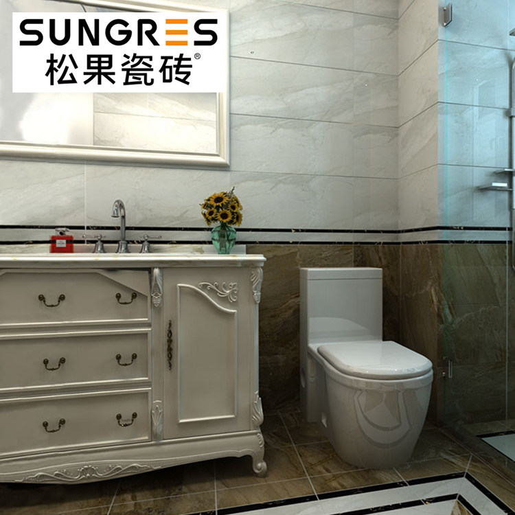 Pine Nuts Modern Minimalist Light Grey Marble Full Throw Glazed Tile Make-up Room Kitchen Wall Brick floor 300600