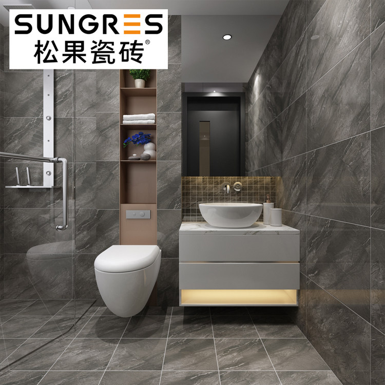 Pine Nuts Dark Grey Bright Light Marble Glazed Face Brick Makeup Room Porcelain Sheet Kitchen Balcony Non-slip Floor Tiles 300600