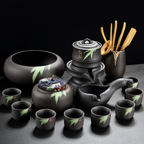 Lazy tea set set Household simple semi-automatic stone grinding ceramic Purple sand brewing tea set Kung Fu tea cup anti-scalding
