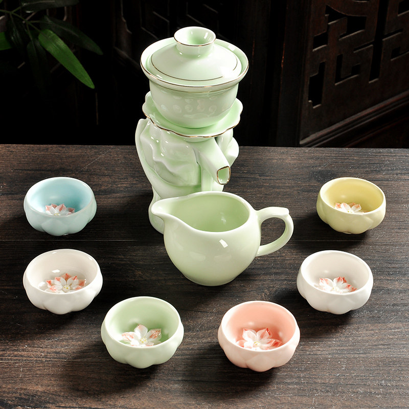 Tea set household simple semi-automatic lazy anti-hot kung fu tea cup ceramic teacup large-scale tea cup