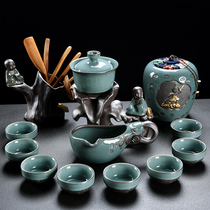Ge Kiln automatic tea set set Ice crack household lazy tea set Simple Ru Kiln guest Kung Fu ceramic creative tea making
