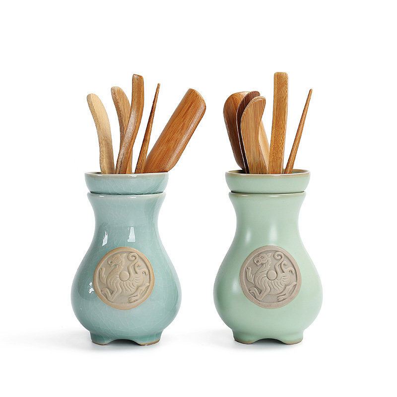 Tea ceremony six gentlemen set tea utensils wooden tea clip tea set kung fu combination ornaments real tea set accessories ceramics