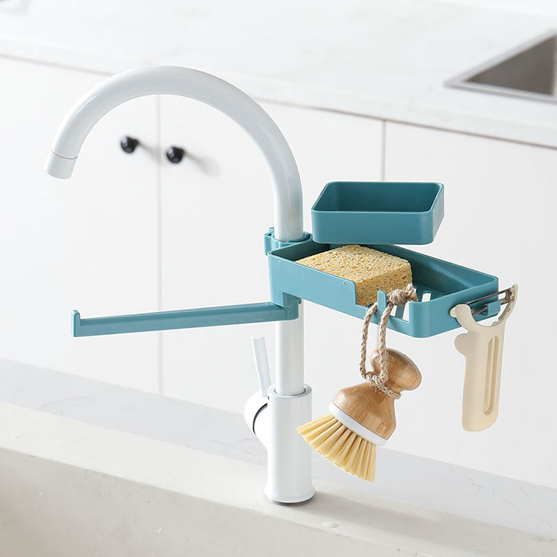 Double-deck kitchen faucet shelf asphalt frame washing sink rag cleaning cloth sponge collection basket