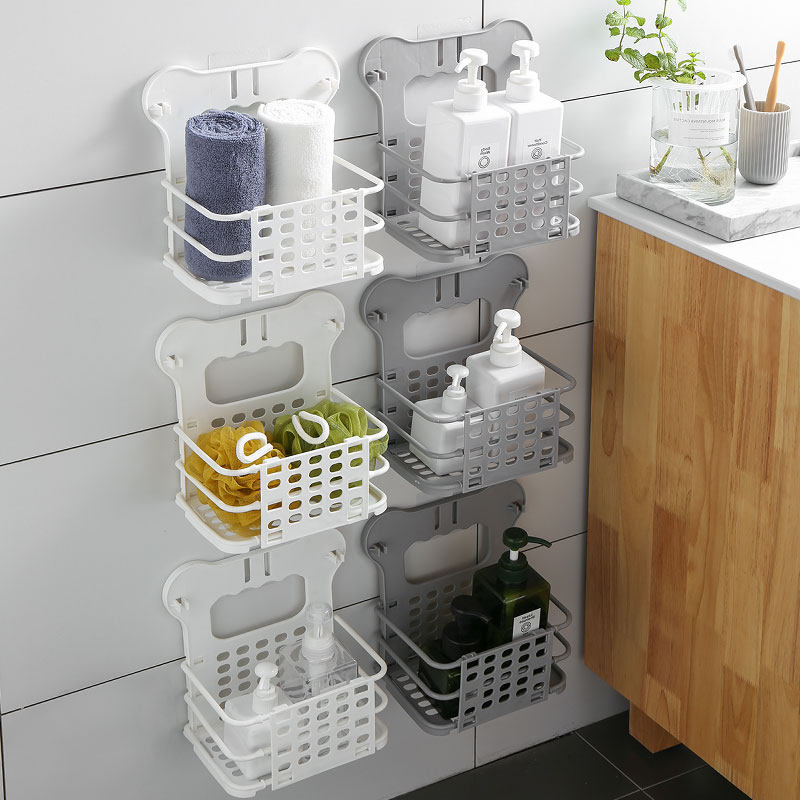 Dressing room Shelf Perforated Wall Wall-mounted Wash Terrace Home Bathroom Folding Containing Basket Hanging Wall Basket
