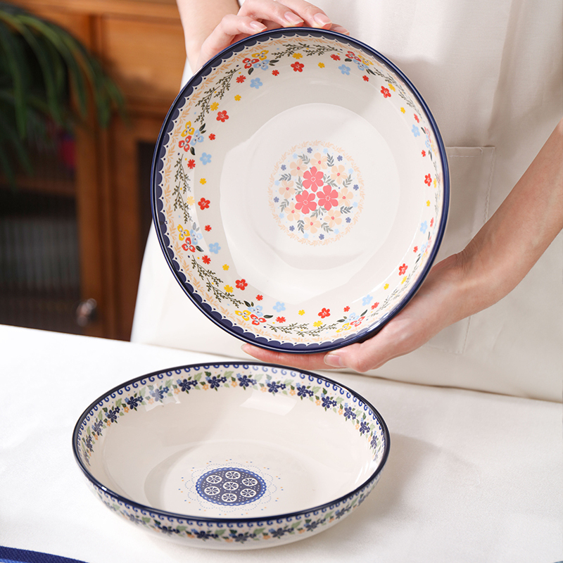 High-Temperature Ceramic American-Style Bowl and Plate Set for Home Use, Vintage Polish Tableware with a High-End Feel, Light Luxury for Housewarming, Single Bowl